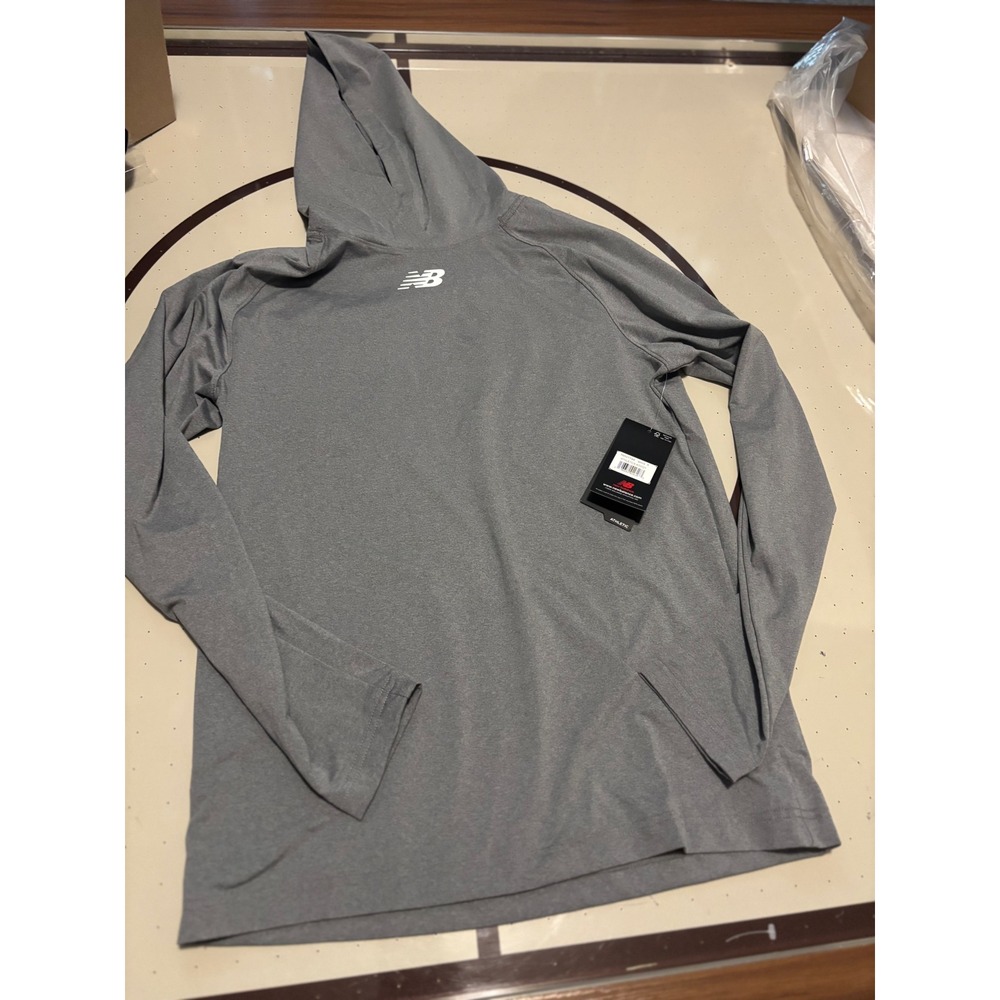 New Balance Athletics Hoody Mens Small Grey Long Sleeve Performance TMMT749 MHG
